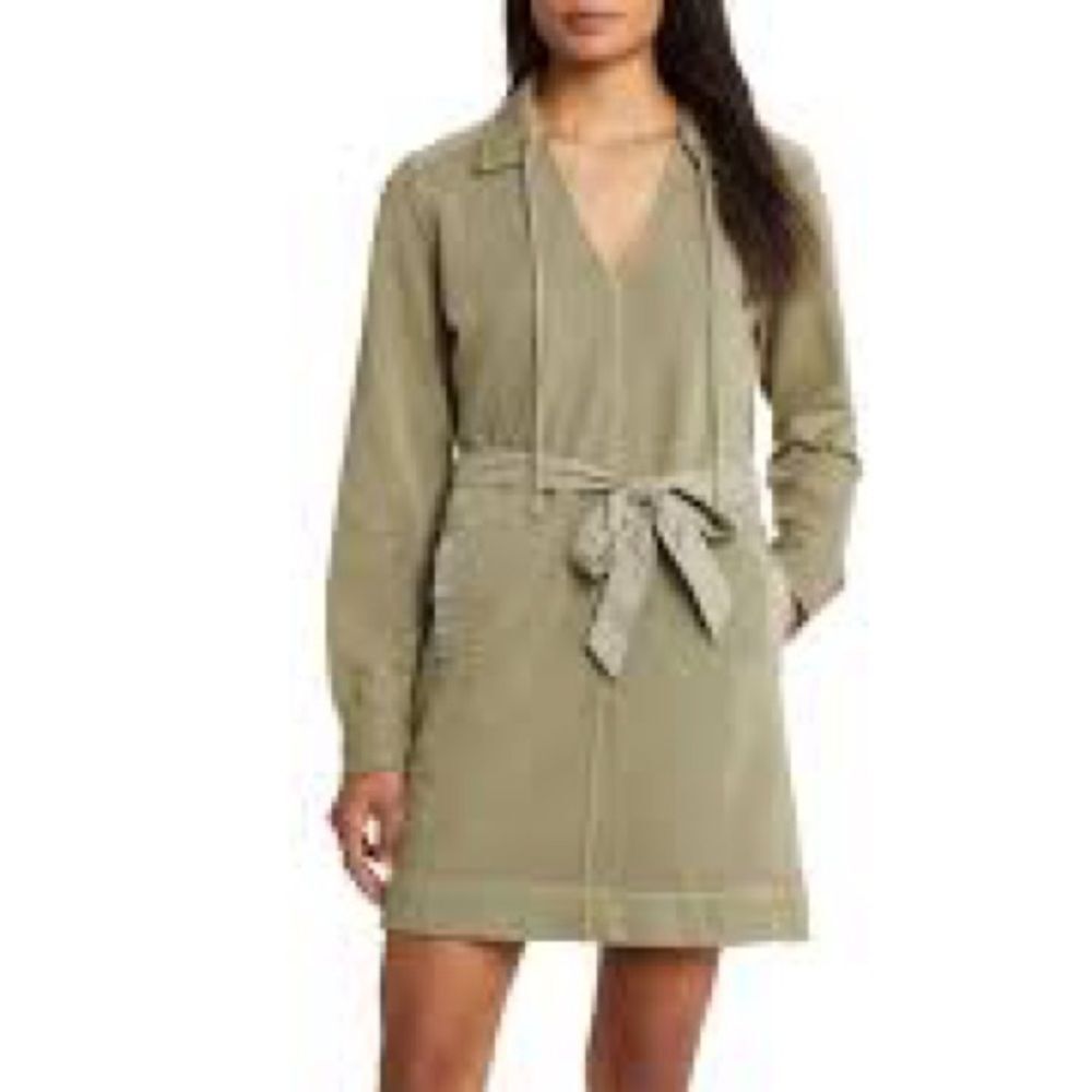 Tommy Bahama Sunray Cove Long Sleeve Tie Waist Cotton dress in Tea Leaf EUC SZ M
